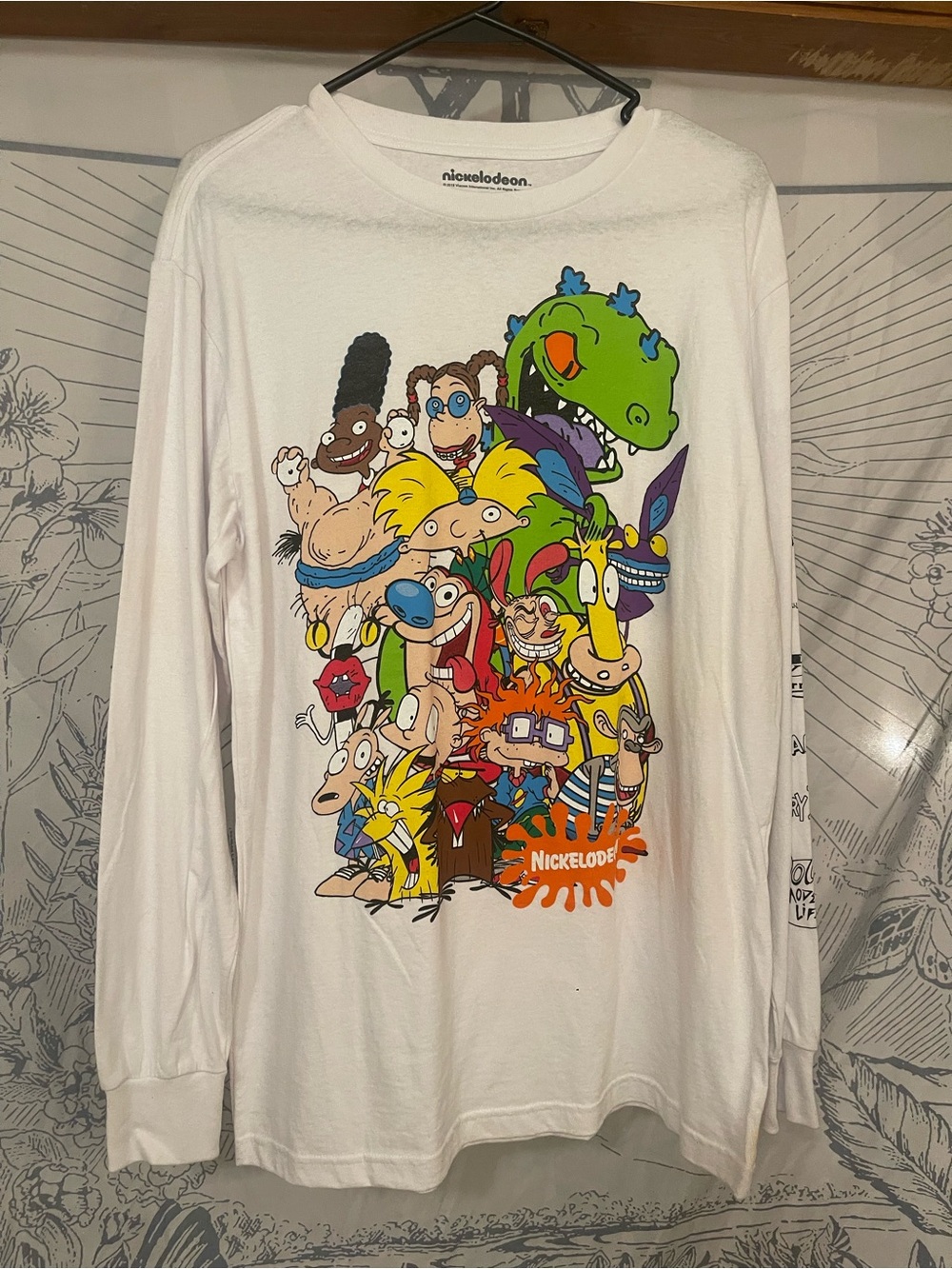 Nickelodeon White Long-Sleeve Tee with Colorful Classic Cartoon Characters
